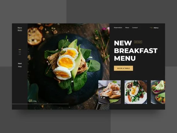 sample of restaurant website design showcasing a breakfast menu